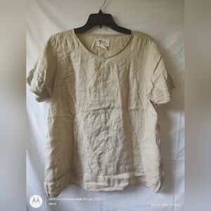 Andrea Jovan Medium Women Beige Short Sleeve Linen Top